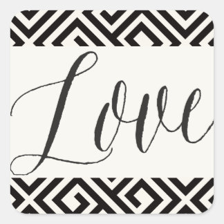 Love Classic Script Geometric Greek Key Wedding Square Sticker