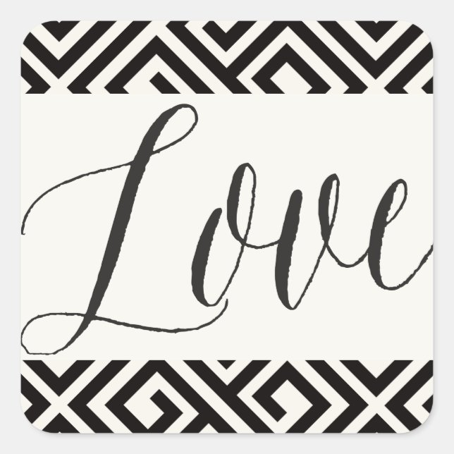 Love Classic Script Geometric Greek Key Wedding Square Sticker (Front)
