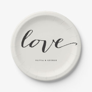Love Classic Script Stylish Calligraphy Wedding Paper Plates