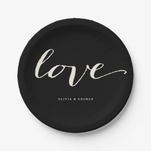 Love Classic Script Stylish Calligraphy Wedding Paper Plates