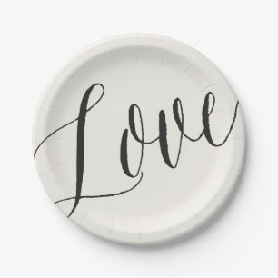 Love Classic Simple Script Calligraphy Wedding Paper Plates