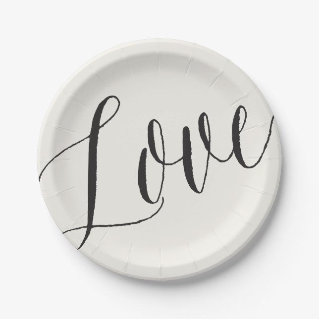Love Classic Simple Script Calligraphy Wedding Paper Plates (Front)