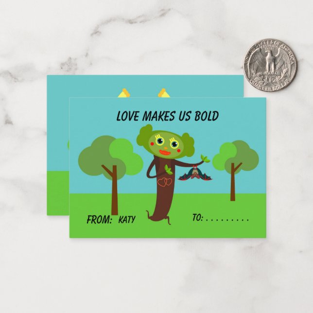 Love Classroom Kids Valentine's Flat Note Card (Front/Back In Situ)