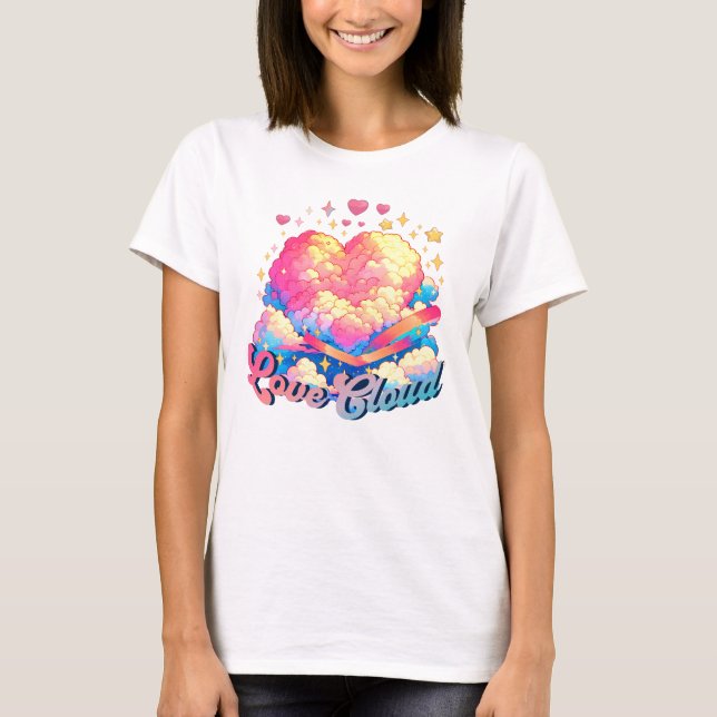 Love Cloud – Whimsical Heart and Cloud Design T-Shirt (Front)