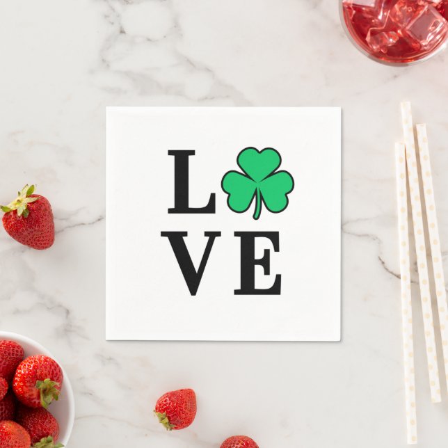 LOVE Clover Shamrock Ireland St Patrick Party Napkins (Insitu)