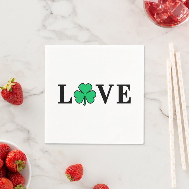 LOVE Clover Shamrock Ireland St Patrick text based Napkins (Insitu)