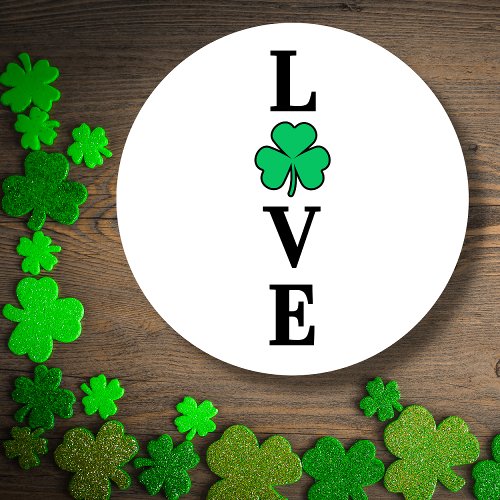 LOVE Clover Shamrock Ireland St Patricks Party Classic Round Sticker