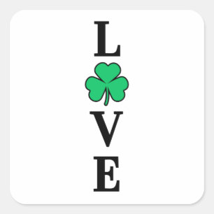 LOVE Clover Shamrock Ireland St Patrick's Party Square Sticker