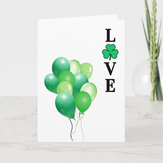 LOVE, Clover Shamrock, St Patricks Day All Purpose Note Card (Front)