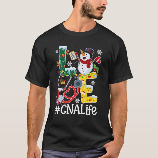Love CNA Life Snowman Christmas Stethoscope Nursin T-Shirt (Front)