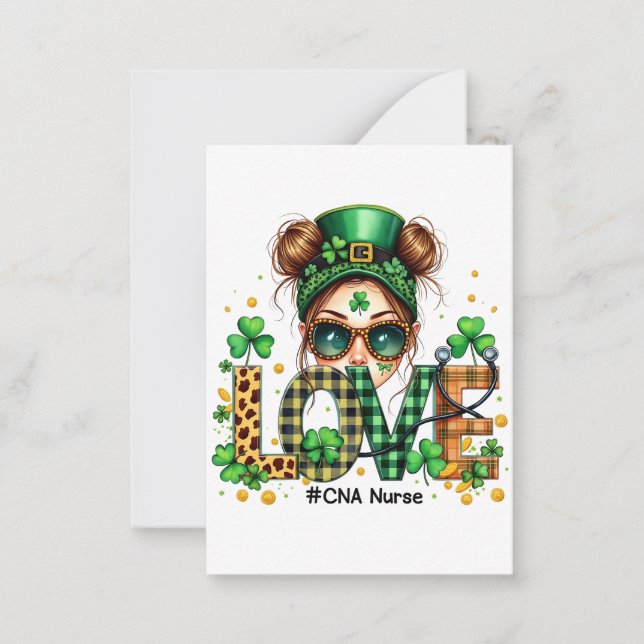 Love CNA Nurse HealthCare St Patrick's Day  Note Card (Front)