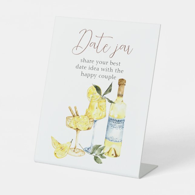 Love Cocktail Bridal Shower Limoncello Date jar  Pedestal Sign (Front)