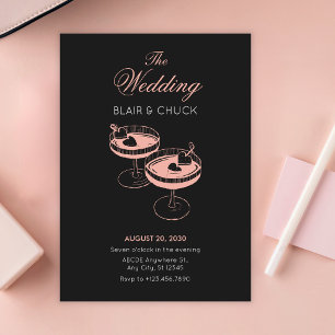 Love cocktail with hearts couple glasses wedding invitation