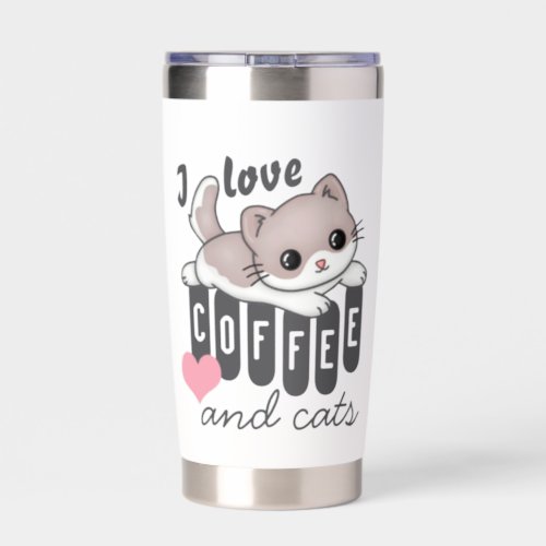 Love Coffee and Cats Cute Insulated Tumbler