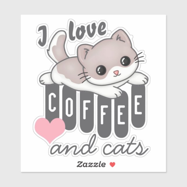 Love Coffee and Cats Cute Sticker (Sheet)