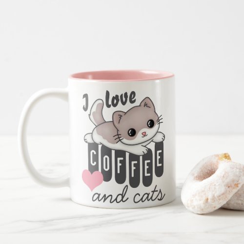 Love Coffee and Cats Cute Two_Tone Coffee Mug