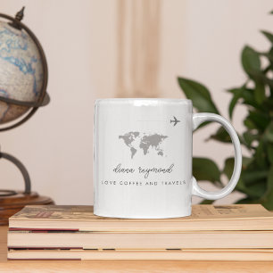 Love Coffee and Travels airplane & world map Coffee Mug