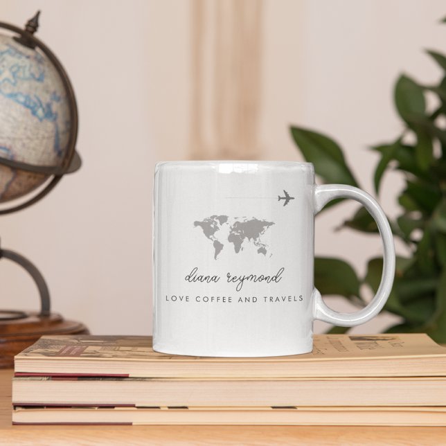 Love Coffee and Travels airplane & world map Mug (Creator Uploaded)