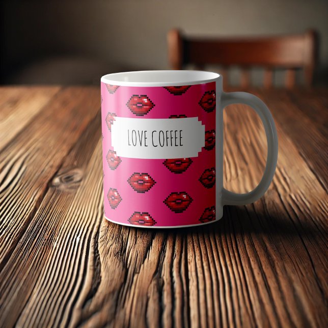 Love Coffee Red Lips Valentines Kisses Pattern Mug (Creator Uploaded)