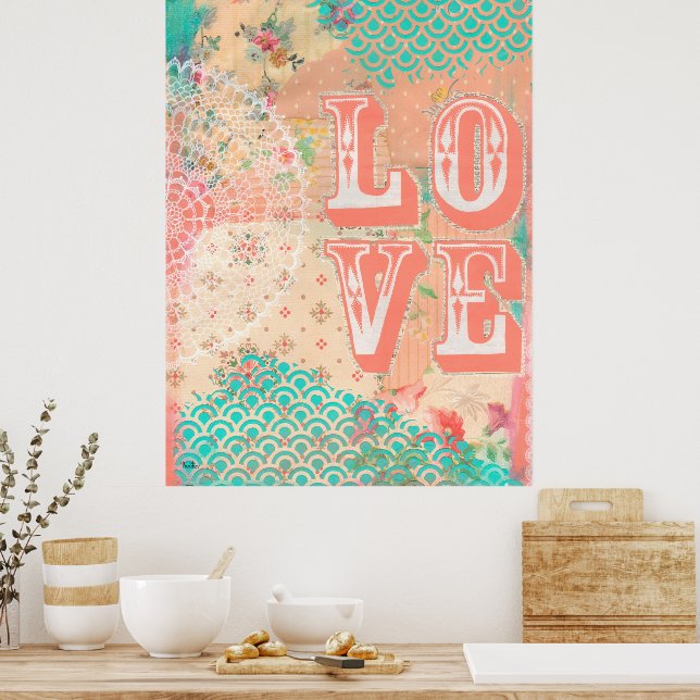 Love Coillage Mixed Media Art Artist Print (Kitchen)