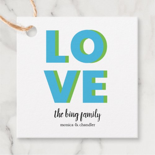 Love Colorblock Gift Tag in Green  Blue Stripe