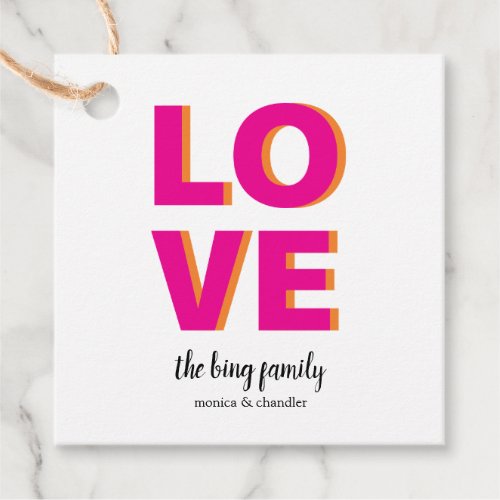 Love Colorblock Gift Tag in Pink and Orange Stripe