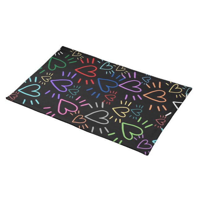 Love Colored Hearts Cloth Placemat (On Table)