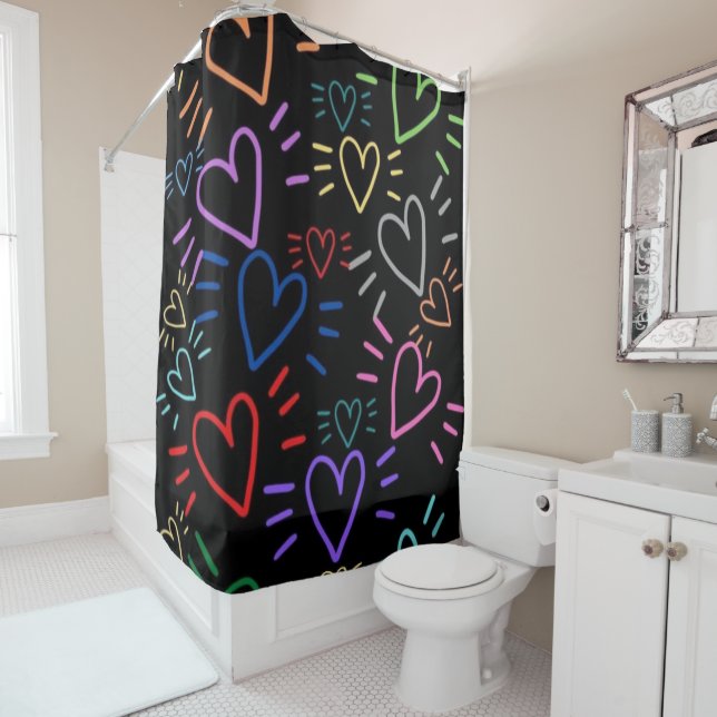 Love Colored Hearts Shower Curtain (In Situ)