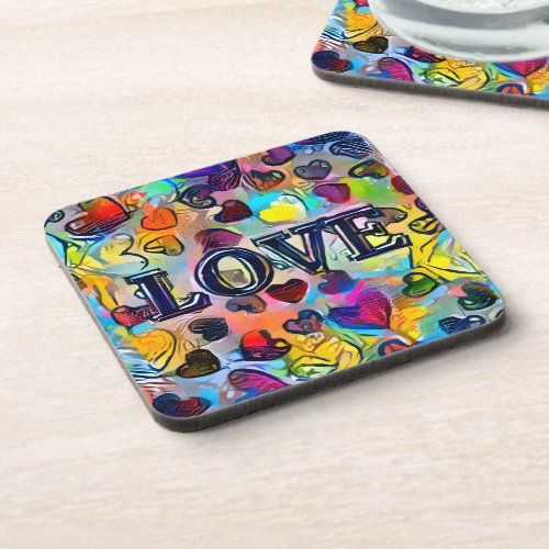Love  Colorful Abstract Beverage Coaster