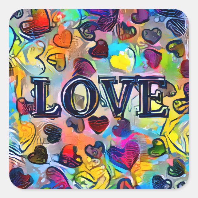 Love | Colorful Abstract Square Sticker (Front)