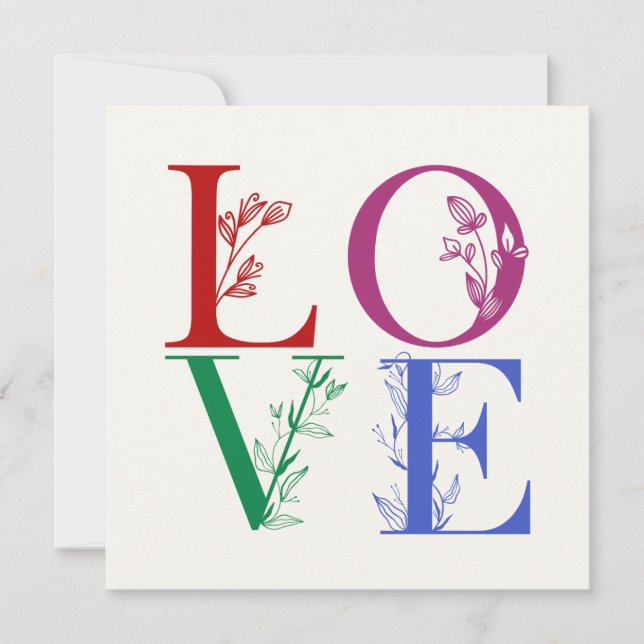 Love - Colorful Botanical Letters  Card (Front)