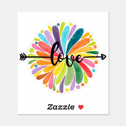 Love Colorful Round Watercolor Flower Design Sticker