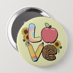 Love - Colorful Teacher Design with Apple & Pencil Button