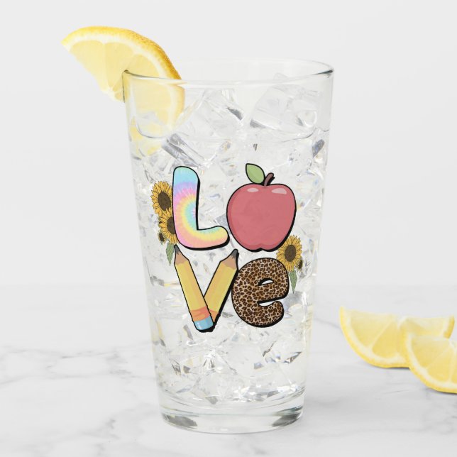 Love - Colorful Teacher Design with Apple & Pencil Glass (Front Ice)