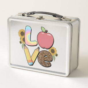 Love - Colorful Teacher Design with Apple & Pencil Metal Lunch Box