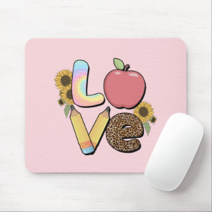 Love - Colorful Teacher Design with Apple & Pencil Mouse Pad
