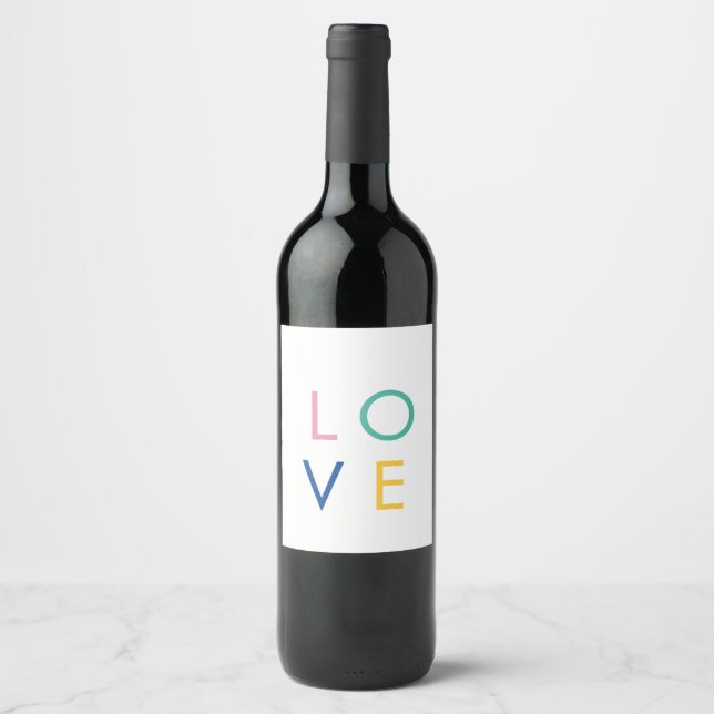 LOVE colorful valentine typography Wine Label (Front)