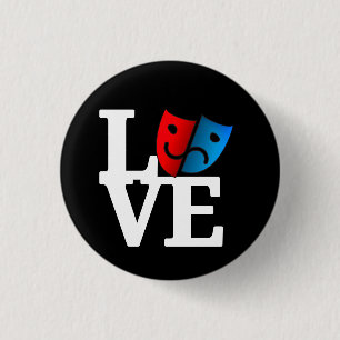 LOVE + comedy/tragedy masks icon: theater lover's Button