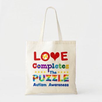 Love Completes The Puzzle Tote Bag by AutismSupportShop at Zazzle