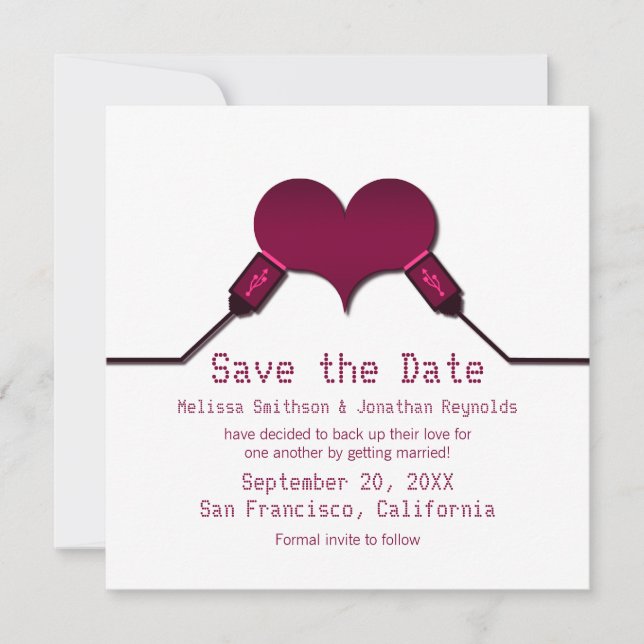 Love Connection USB Save the Date Invite, Fuchsia Invitation (Front)