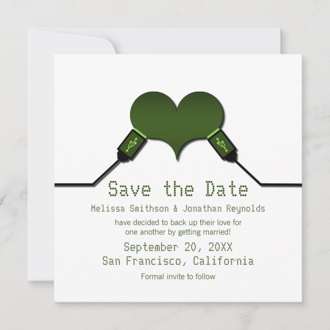 Love Connection USB Save the Date Invite, Green Invitation (Front)