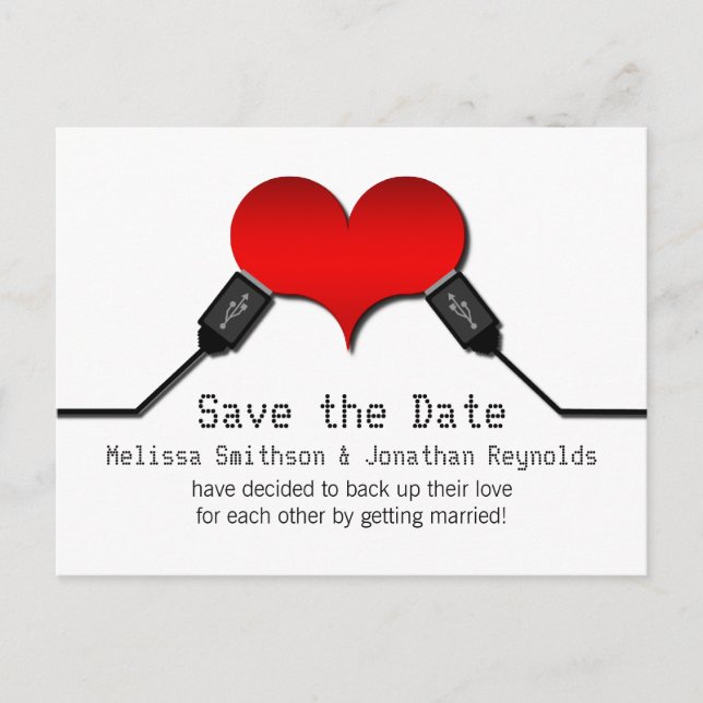 Love Connection USB Save the Date Postcard, Red Announcement Postcard (Front)