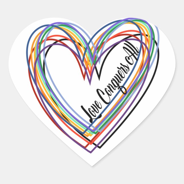 Love Conquers All Colorful Heart Sticker (Front)
