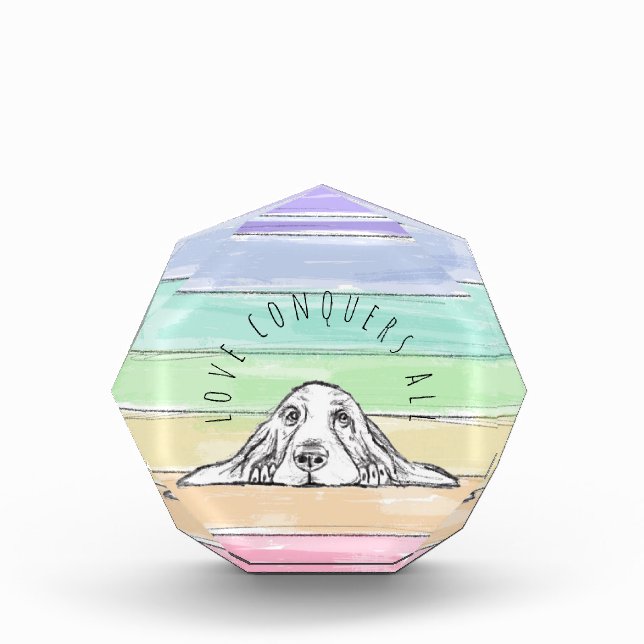 love conquers all dog rainbow basset hound   acrylic award (Front)