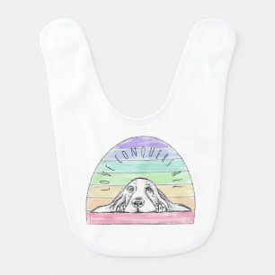 love conquers all dog rainbow basset hound baby bib