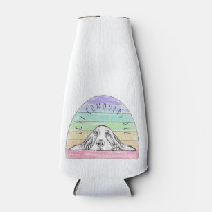 love conquers all dog rainbow basset hound  bottle cooler