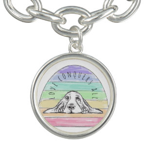 love conquers all dog rainbow basset hound  bracelet