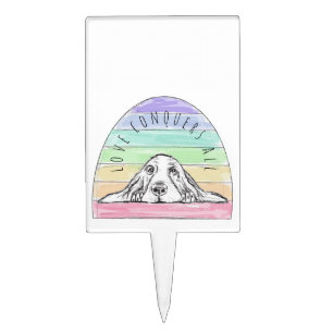 love conquers all dog rainbow basset hound cake topper