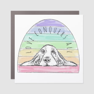 love conquers all dog rainbow basset hound car magnet