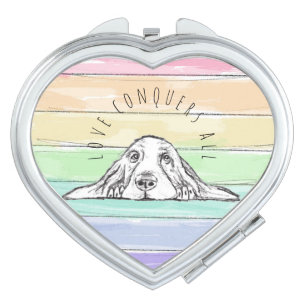 love conquers all dog rainbow basset hound compact mirror